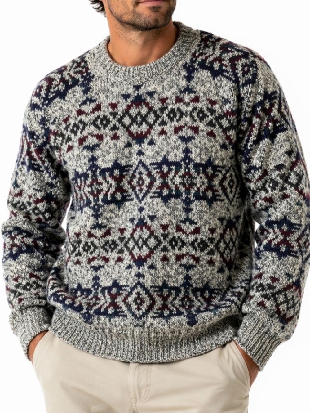 Nomadic Traders 100% Wool Knit Southwest Nordic Crew Neck Pullover Sweater